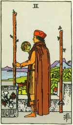 Tarot card: Two of Wands by Pamela Coleman Smith